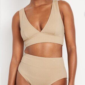 NWT Old Navy Tan Textured Plunge Bikini High Rise Set L